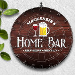 Personalized Home Bar Theme Dart Board<br><div class="desc">Fun barware decor with this personalized dart board featuring any first name,  couple's,  family or business name. Cute clipart wine glass and beer stein on a faux walnut grain background. Personalized for a one-of-a-kind gift.</div>