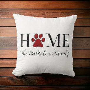 Personalized HOME Dog Paw Dog Lover Throw Pillow