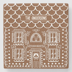 Personalized Home for Christmas Gingerbread House Stone Coaster