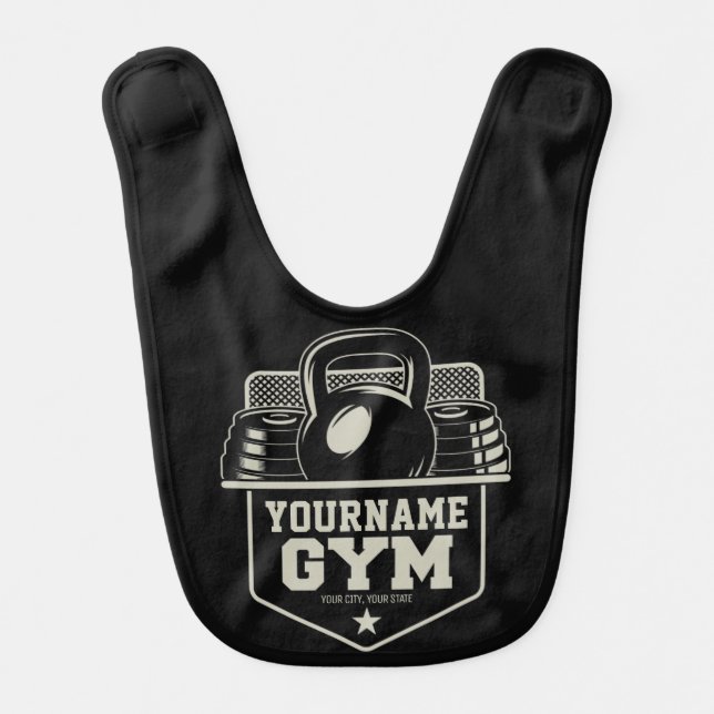 Personalized Home GYM Kettlebell Fitness Trainer  Baby Bib (Front)