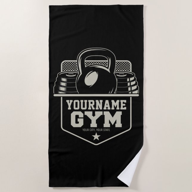 Personalized Home GYM Kettlebell Fitness Trainer  Beach Towel (Front)