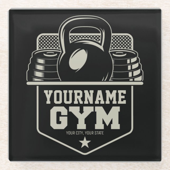 Personalized Home GYM Kettlebell Fitness Trainer  Glass Coaster (Front)