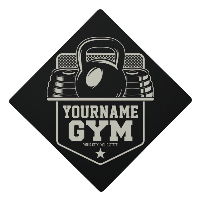 Personalized Home GYM Kettlebell Fitness Trainer   Graduation Cap Topper (Front)