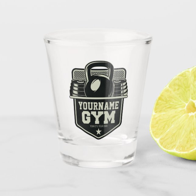 Personalized Home GYM Kettlebell Fitness Trainer  Shot Glass (Front)