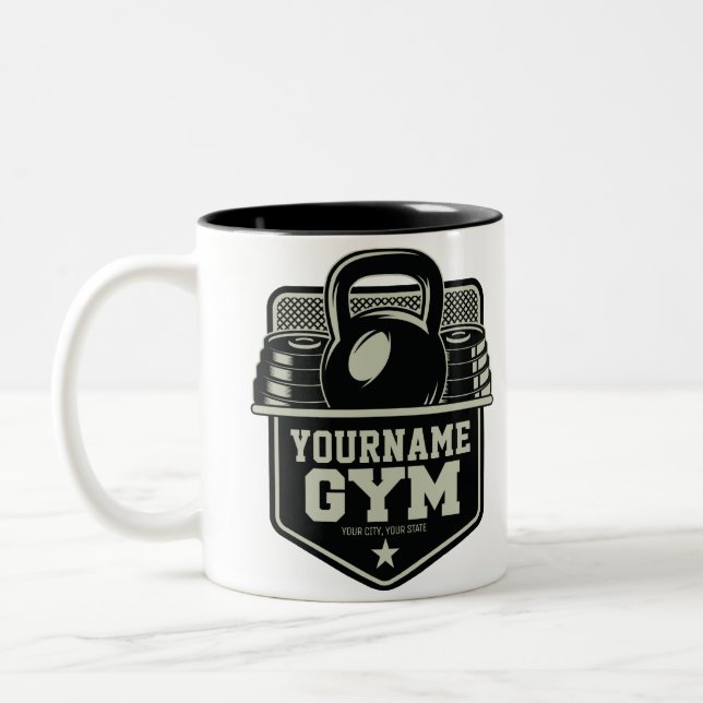 Personalized Home GYM Kettlebell Fitness Trainer  Two-Tone Coffee Mug (Left)