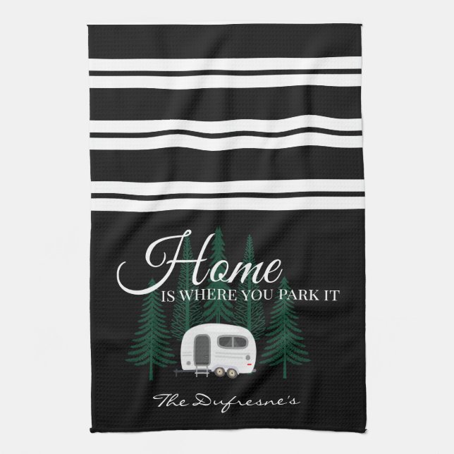 Personalized "Home Is Where You Park It" Kitchen Towel (Vertical)
