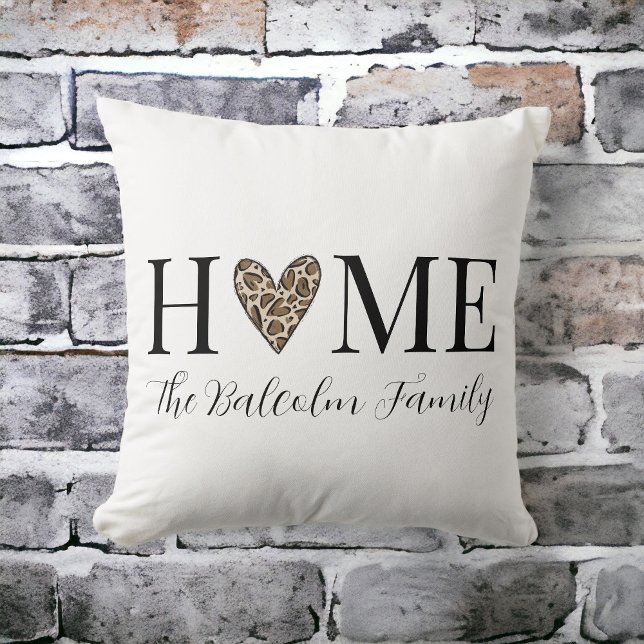 Personalized Home Leopard Heart Family Name Accent Throw Pillow (Creator Uploaded)