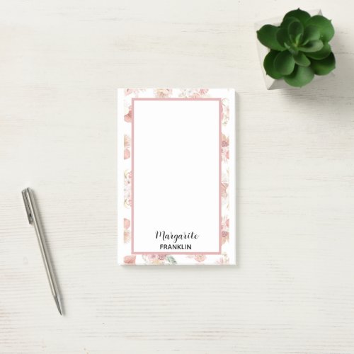 Personalized Home Office Boho Pink Florals Post_it Notes