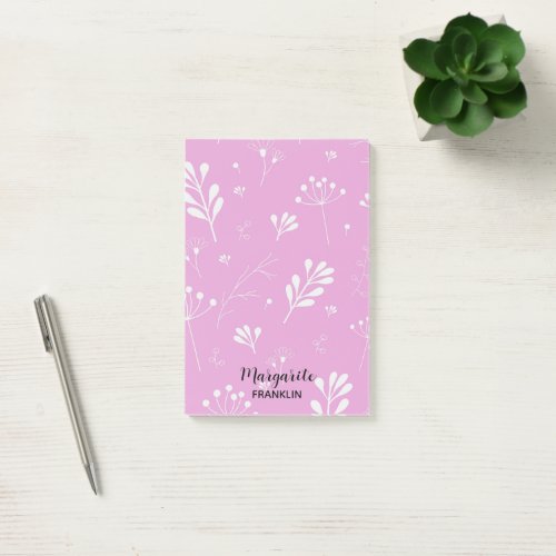 Personalized Home Office Med Pink Floral  Post_it Notes