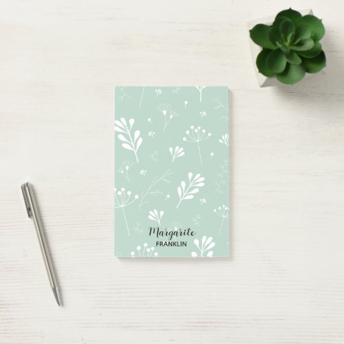 Personalized Home Office Soft Green Floral Post_it Notes