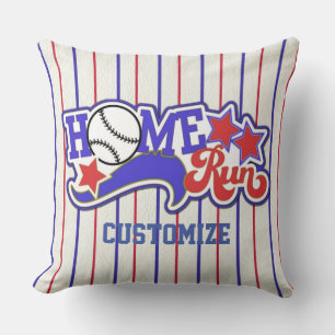 Personalized Home Run Baseball Striped Throw Pillow
