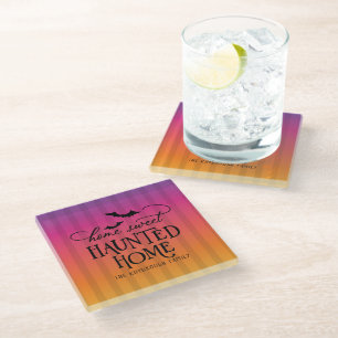 Personalized Home Sweet Haunted Home Halloween Glass Coaster