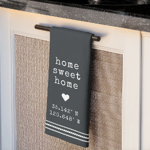 Personalized Home Sweet Home Coordinates Kitchen Towel