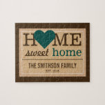 Personalized Home Sweet Home Family Welcome Sign Jigsaw Puzzle<br><div class="desc">Customize it with your family name,  date of establishment and background color. A unique gift for Housewarming.</div>