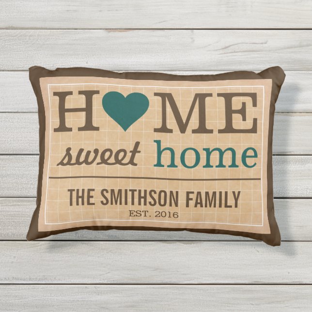Personalized Home Sweet Home Family Welcome Sign Outdoor Pillow (Back)