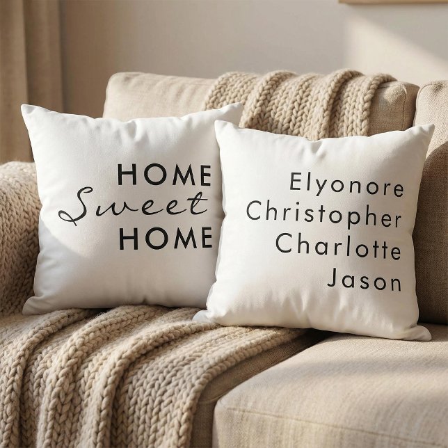 Personalized Home Sweet Home Farmhouse Typography Throw Pillow (Creator Uploaded)