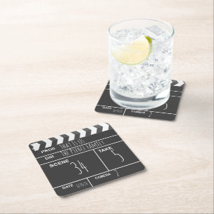Personalized Home Theater Custom Movie Clapboard Square Paper Coaster