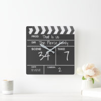 Personalized Home Theater Custom Movie Clapboard Square Wall Clock