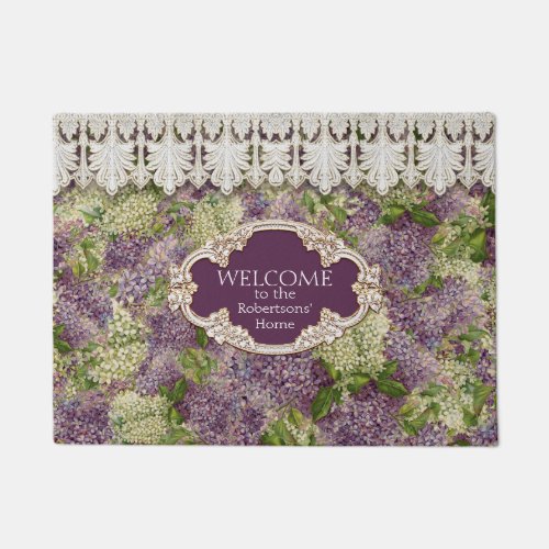 Personalized Home Vintage Lilacs n Lace Floral Doormat