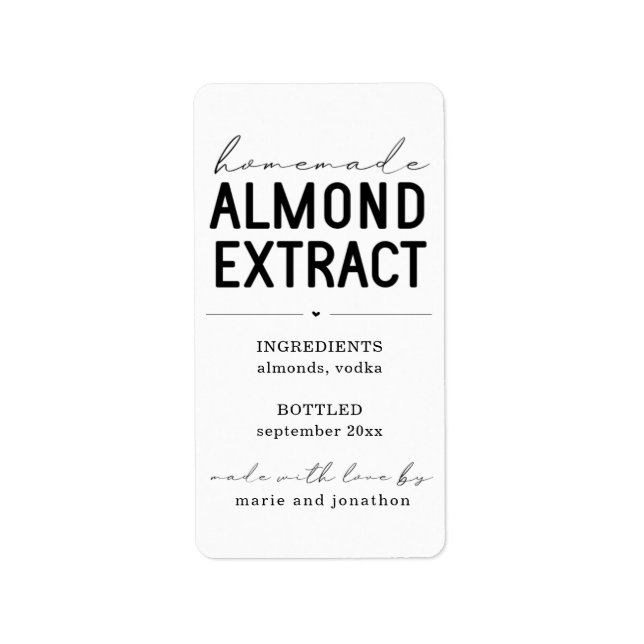 Personalized Homemade Almond Extract Label (Front)