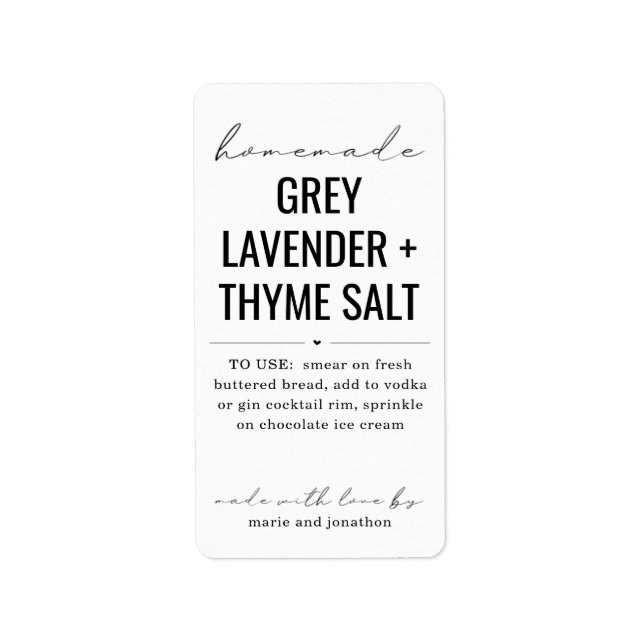 Personalized Homemade Artisan Gourmet Salt Gift Label (Front)