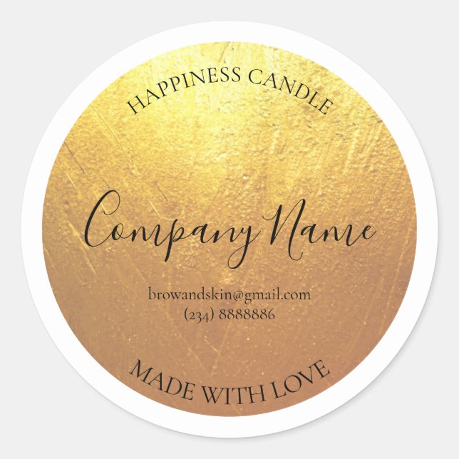 Personalized Homemade Candle GOLD Label (Front)