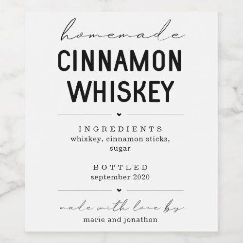 Personalized Homemade Cinnamon Whiskey Bottle Labe Wine Label