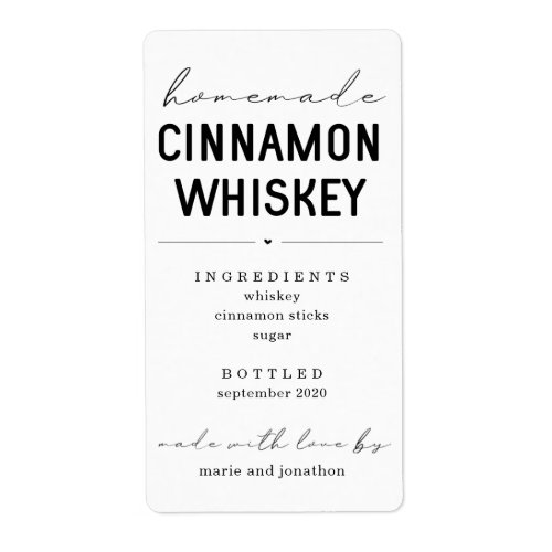 Personalized Homemade Cinnamon Whiskey Bottle Label