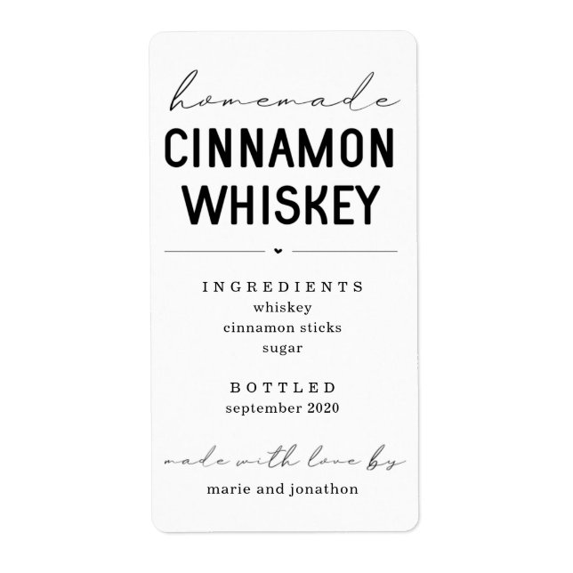 Personalized Homemade Cinnamon Whiskey Bottle Label (Front)
