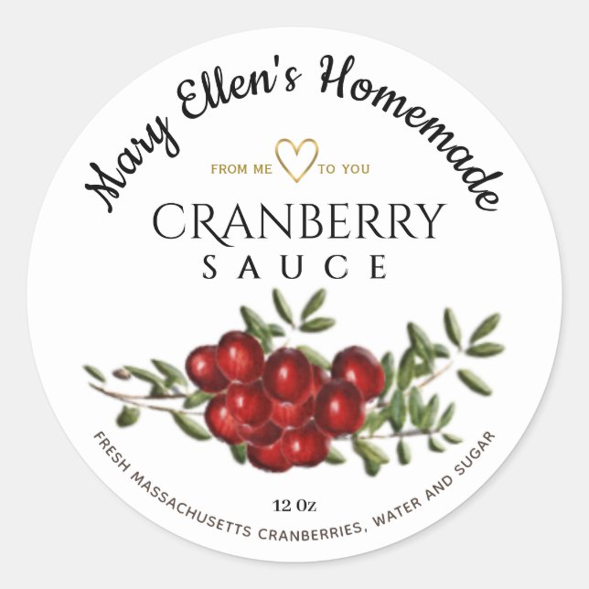 Personalized Homemade Cranberry Sauce Label (Front)