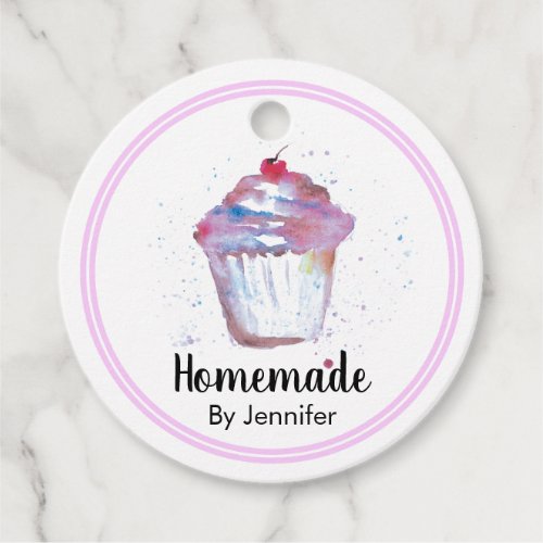 Personalized Homemade cute Cupcake watercolor Favor Tags