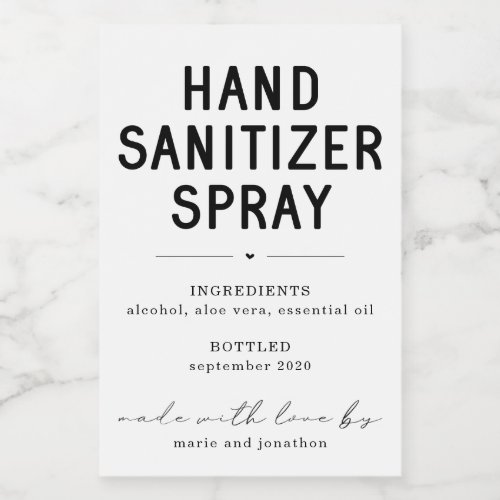 Personalized Homemade Hand Sanitizer Spray Label