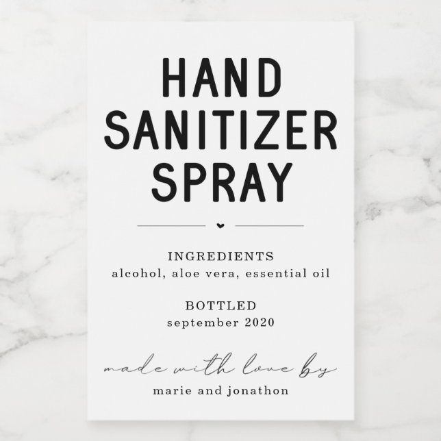 Personalized Homemade Hand Sanitizer Spray Label (Single Label)