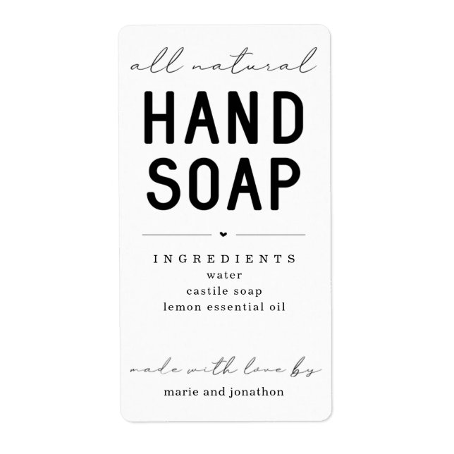 Personalized Homemade Hand Soap Label (Front)