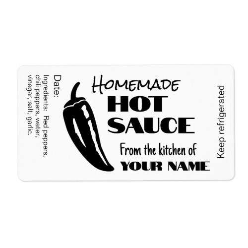 Personalized Homemade Hot Sauce Black Chili Pepper Label