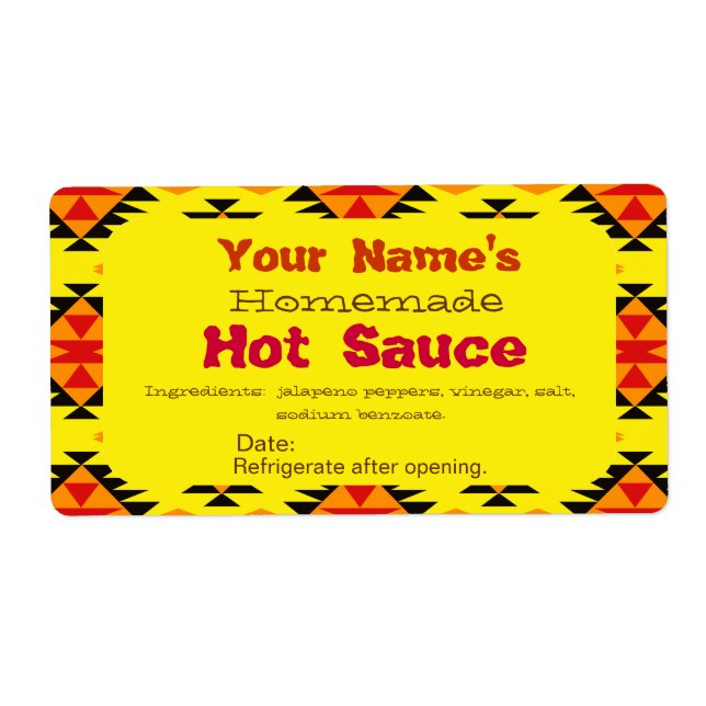 Personalized Homemade Hot Sauce Labels Indian Art (Front)