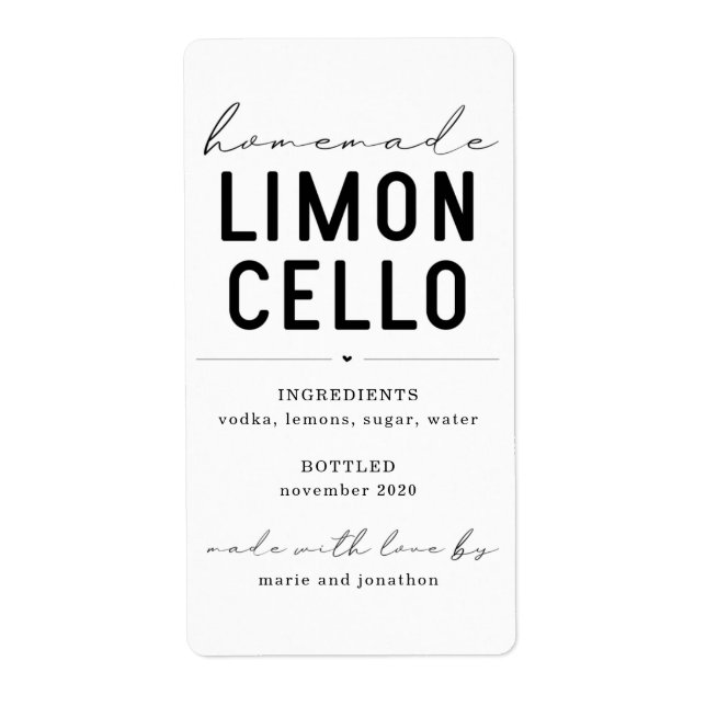 Personalized Homemade Limoncello Bottle Label (Front)