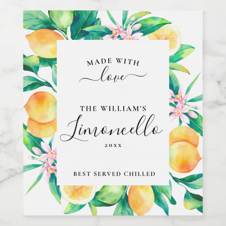 Personalized Homemade Limoncello Food Drink Labels | Zazzle