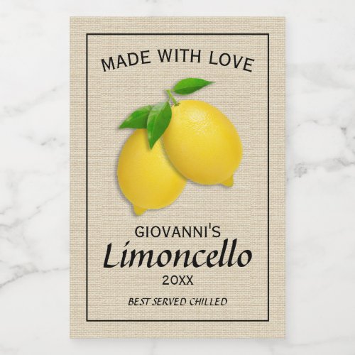Personalized Homemade Limoncello Lemons Food Label