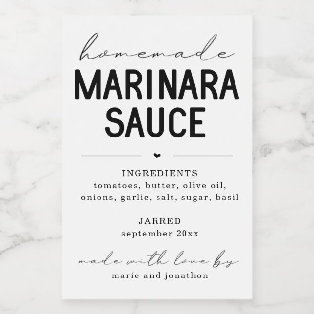 Personalized Homemade Marinara Sauce Label (Single Label)