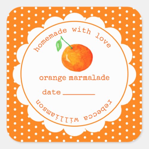 Personalized  Homemade Orange Marmalade Jar Square Square Sticker