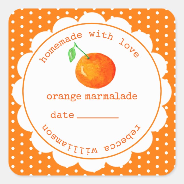 Personalized  Homemade Orange Marmalade Jar Square Square Sticker (Front)
