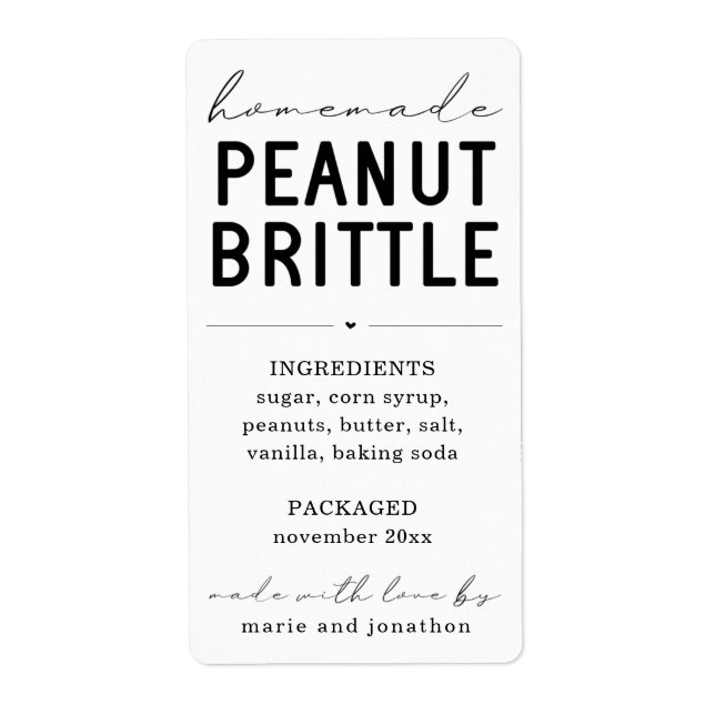 Personalized Homemade Peanut Brittle Label (Front)