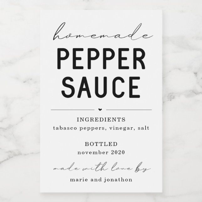 Personalized Homemade Pepper Sauce Label (Single Label)