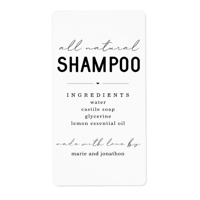 Personalized Homemade Shampoo Label (Front)