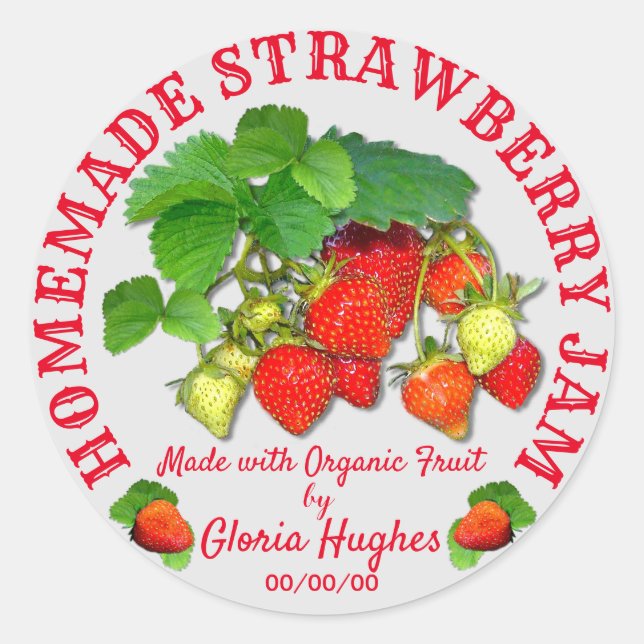 Personalized Homemade Strawberry Jam Custom Text Classic Round Sticker (Front)