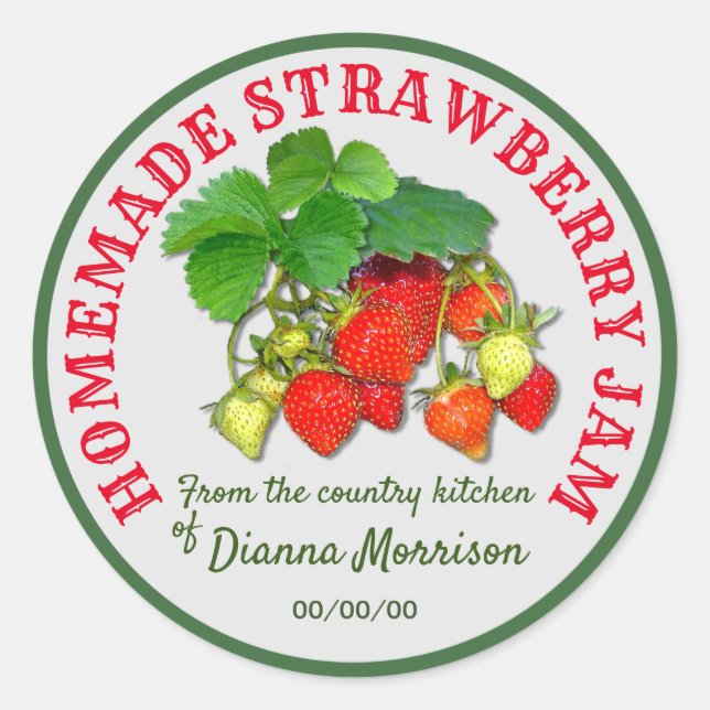Personalized Homemade Strawberry Jam Custom Text Classic Round Sticker (Front)