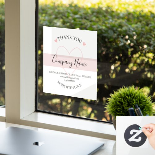 Personalized Homemade THANK YOU business branding Window Cling
