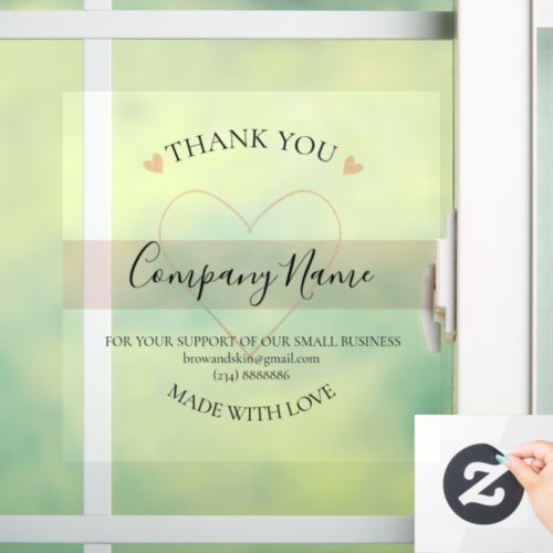 Personalized Homemade THANK YOU business branding  Window Cling