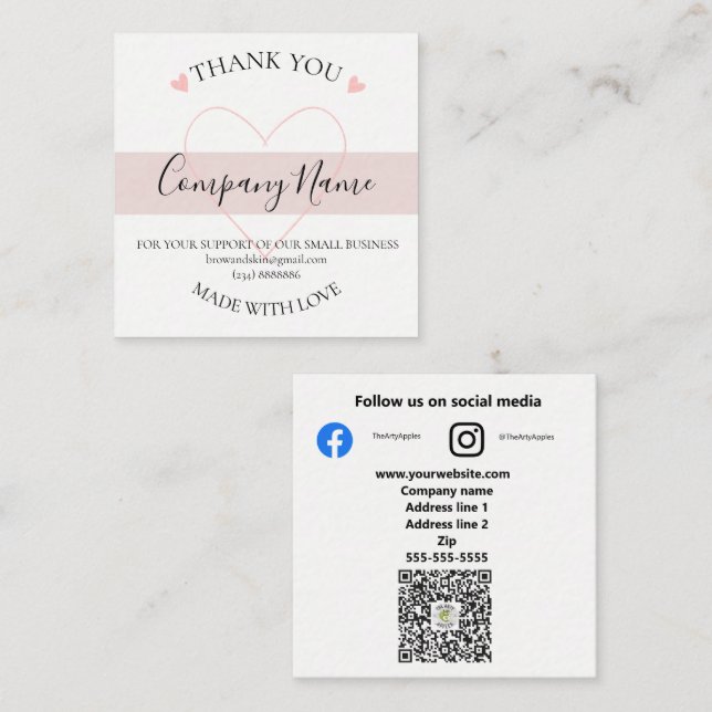 Personalized Homemade THANK YOU  Label Square Business Card (Front/Back)